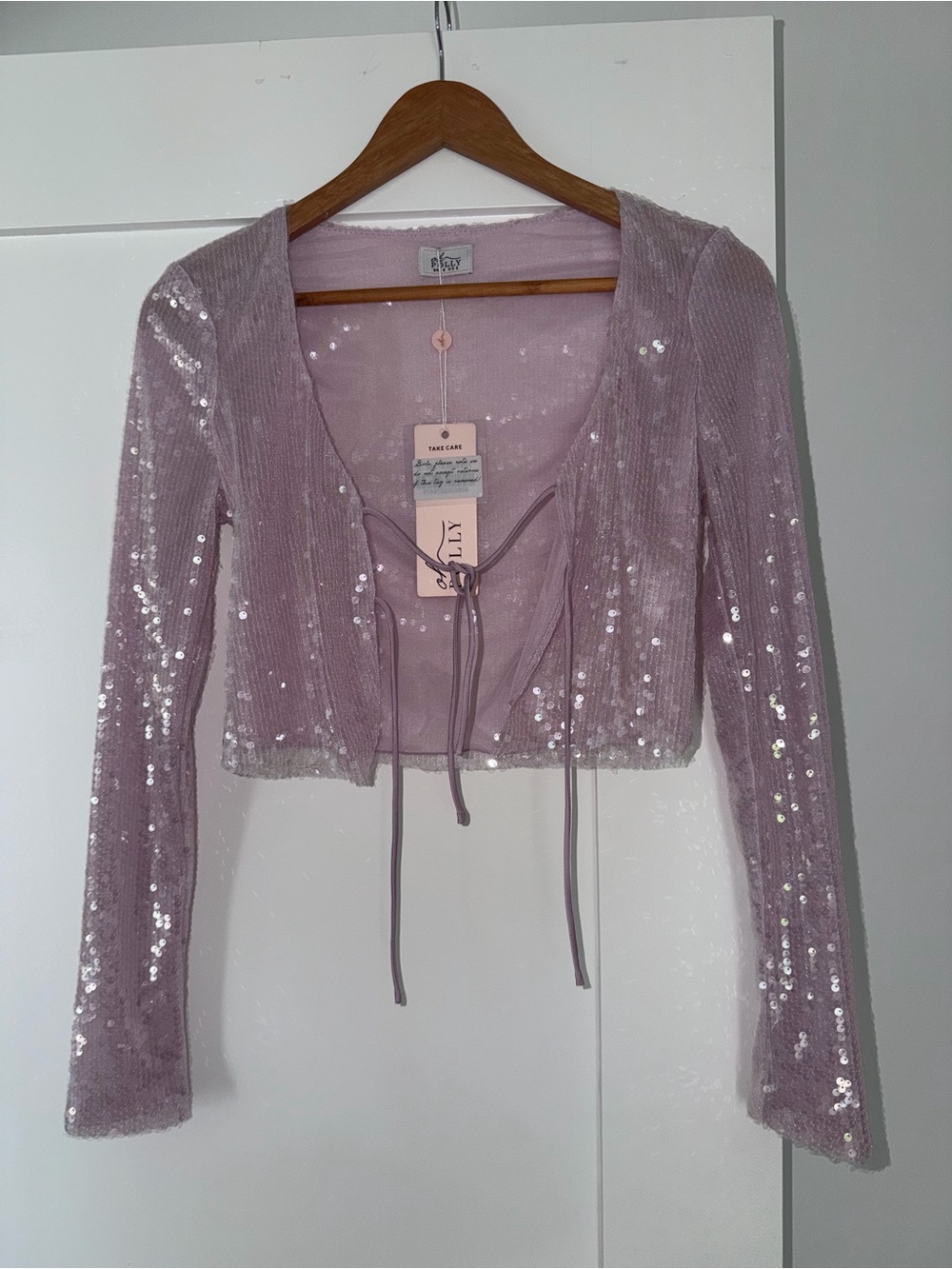 Oh Polly Dusty Pink Sequin Long Sleeve Blouse and skirt - Picture 3 of 6